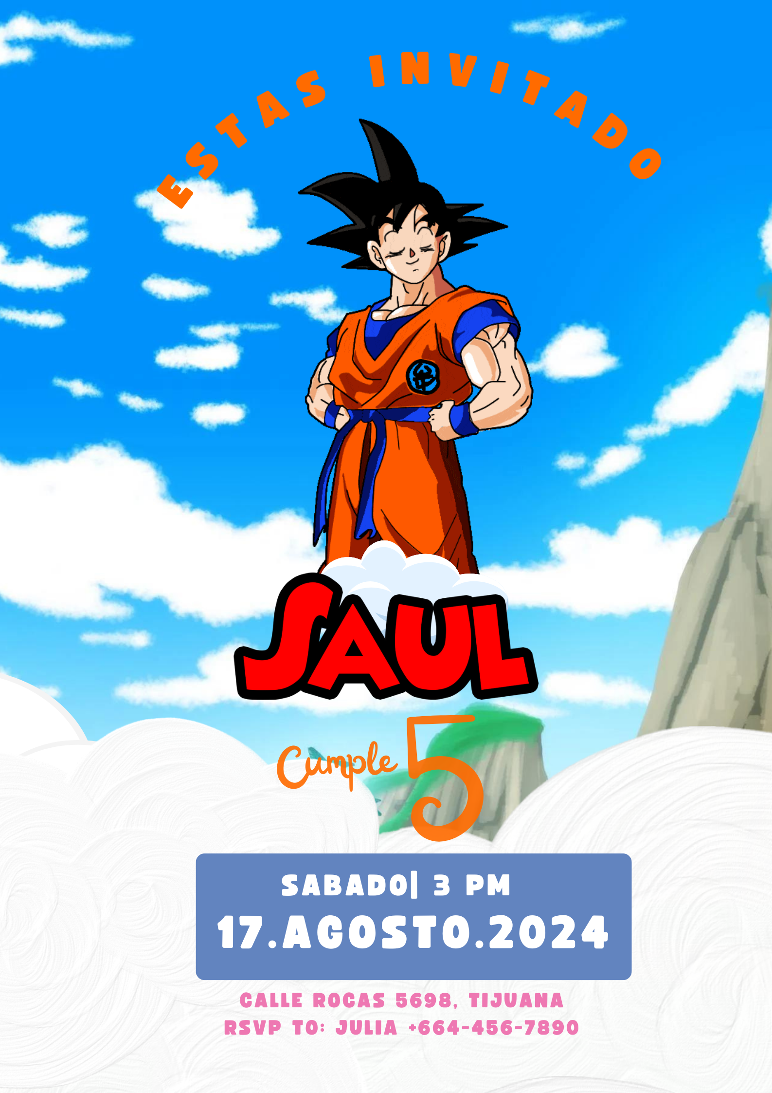 Invitaciones de Goku - gokuinvimagen